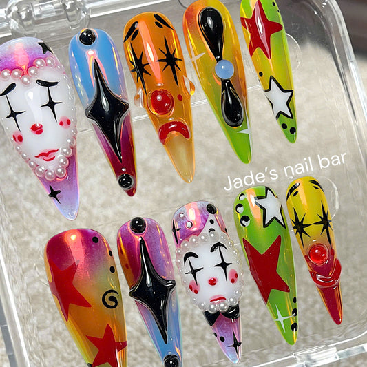 Halloween Clown Press on Nails with 3D Design| Trendy 2026 Halloween Nails