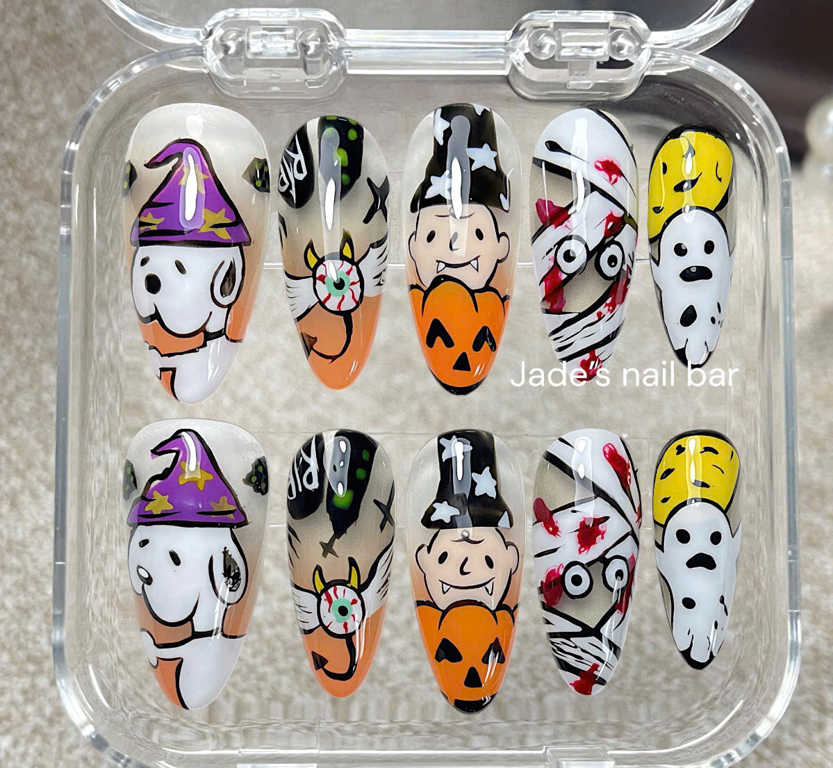 Halloween x Snoopy Press on Nails Hand painted Design - Trendy 2026 Halloween Nails