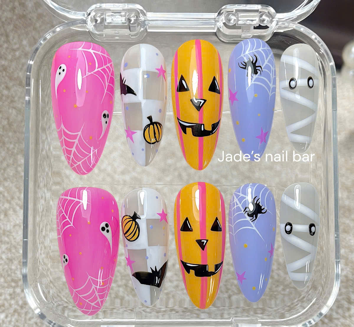 Cute Halloween Press on Nails with Pumpkin and Ghost Handpainted Design - Trendy 2026 Halloween Nails