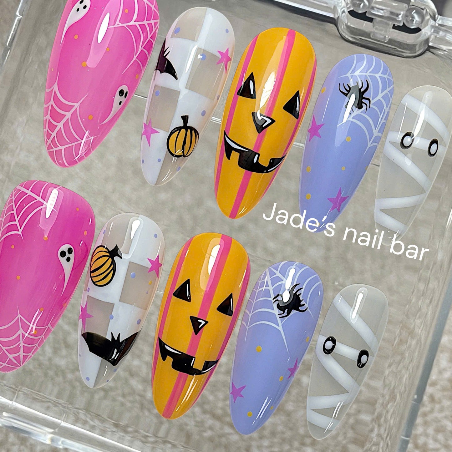 Cute Halloween Press on Nails with Pumpkin and Ghost Handpainted Design - Trendy 2026 Halloween Nails