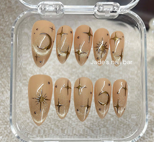 Celestial Chrome Press on Nails with French Cat eye Design
