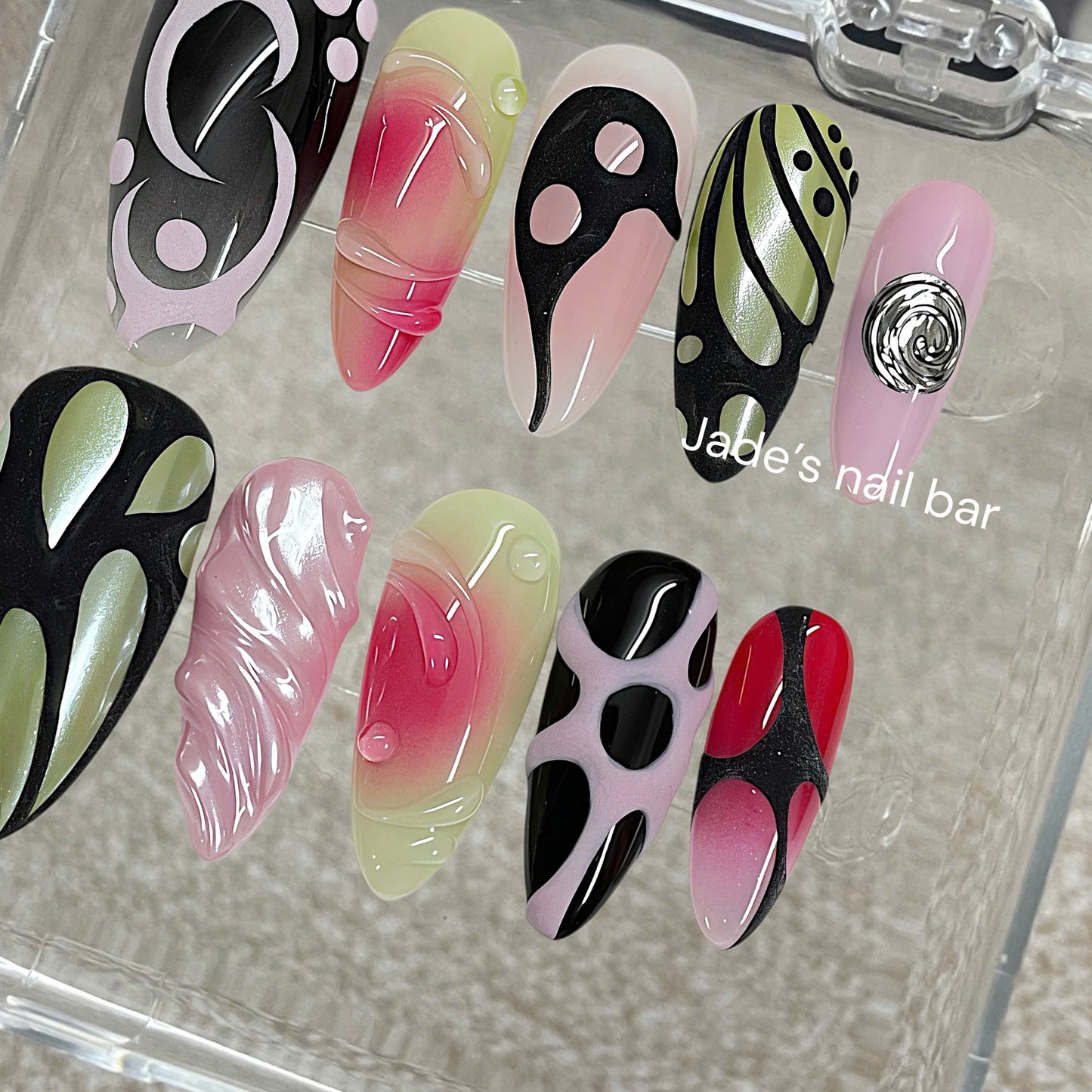 Y2K Butterfly Press On Nails | Abstract Futuristic Nails | Glossy Statement Fake Nails