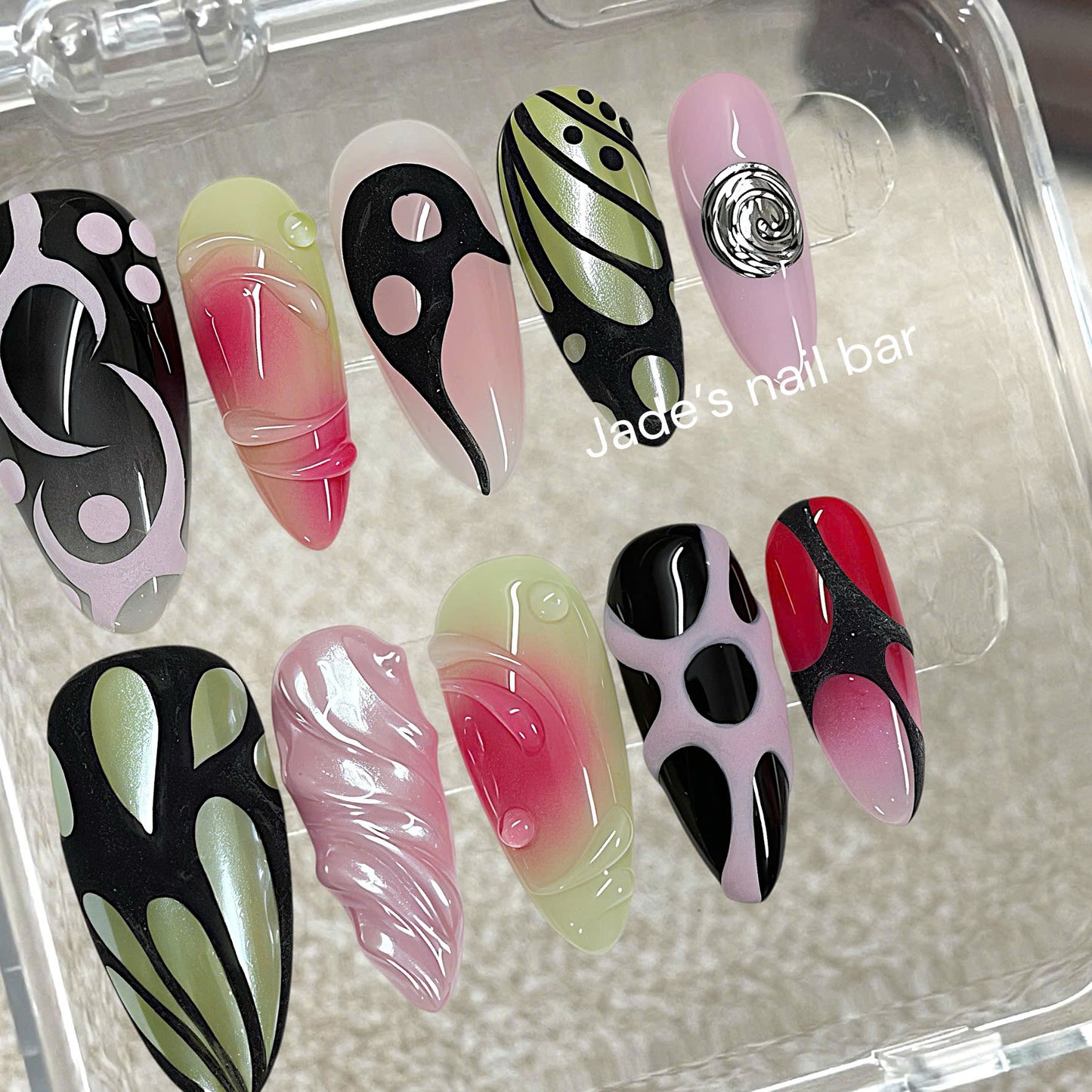 Y2K Butterfly Press On Nails | Abstract Futuristic Nails | Glossy Statement Fake Nails