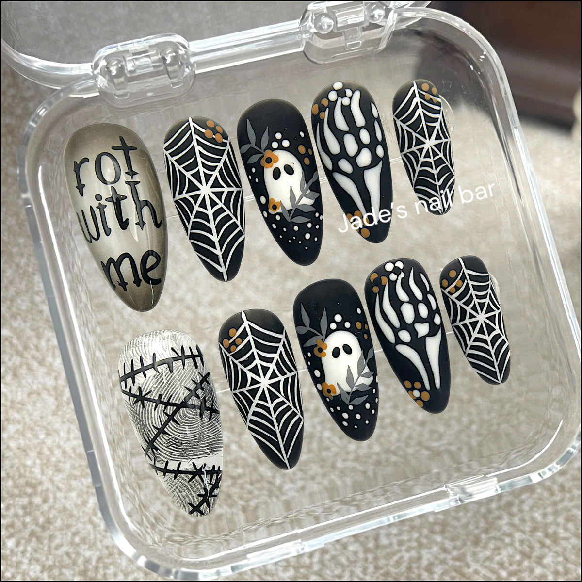 Cute Ghost Handpainted Halloween Press on Nails - Trendy 2026 Halloween Nails