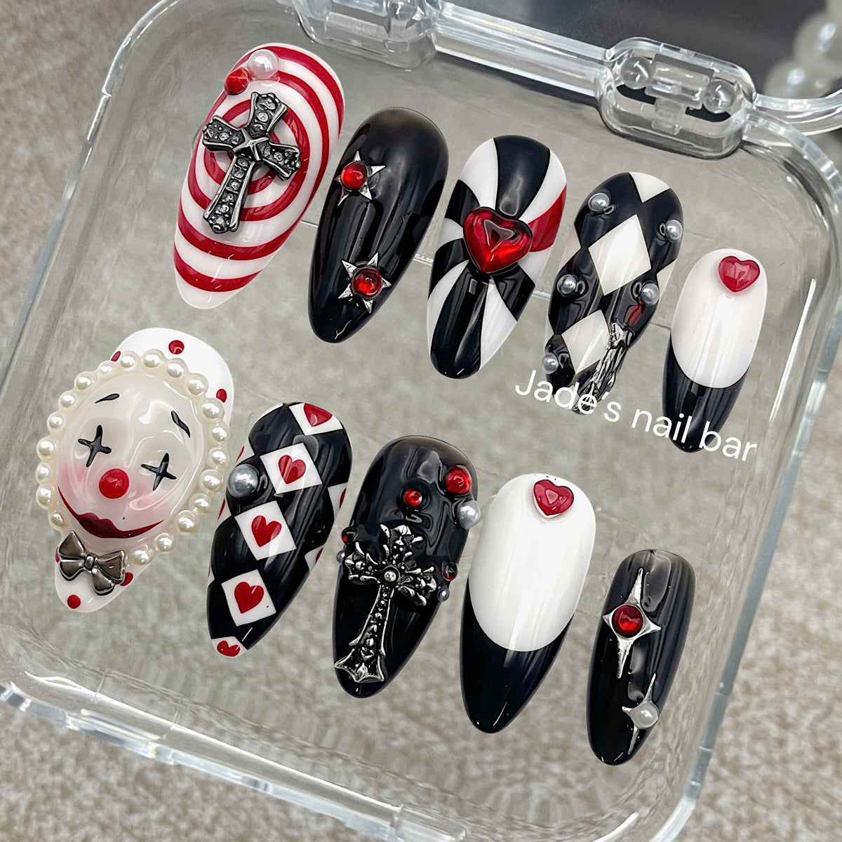 Gothic Harlequin Halloween Press on Nails - Trendy 2026 Halloween Nails