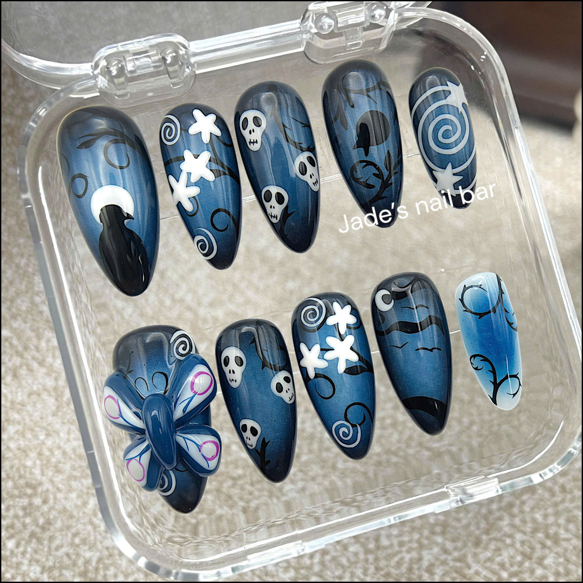 Halloween Press on Nails with Corpse Bride Inspired Design - Trendy 2026 Halloween Nails