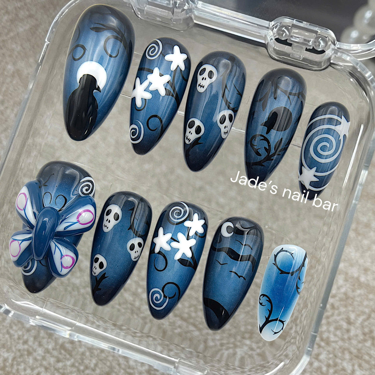 Halloween Press on Nails with Corpse Bride Inspired Design - Trendy 2026 Halloween Nails