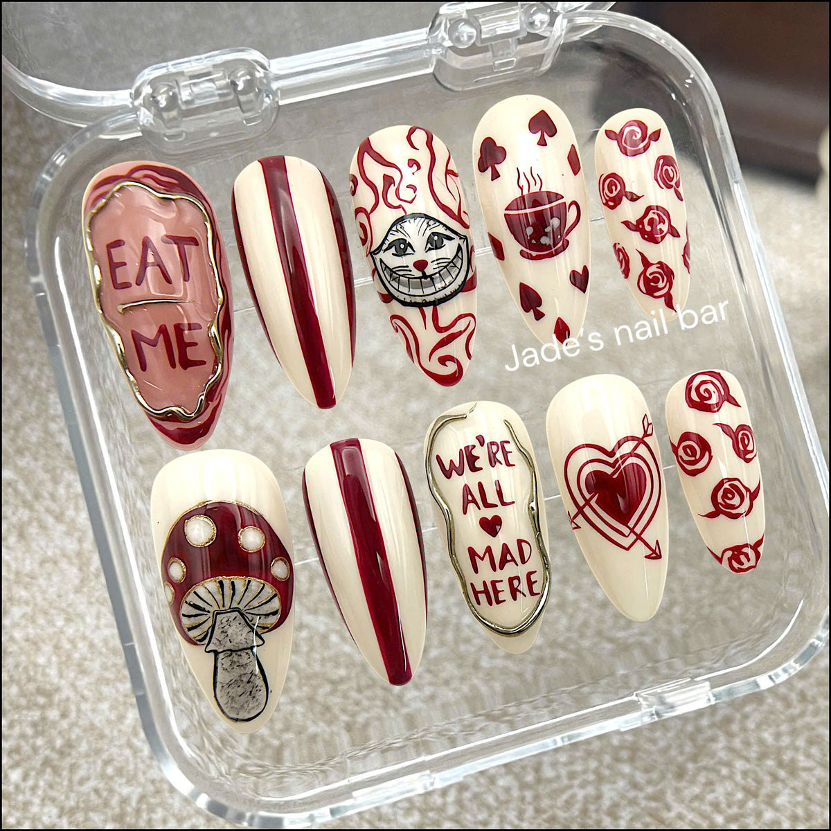 Handpainted Cheshire Cat Press on Nails - Trendy 2026 Halloween Nails