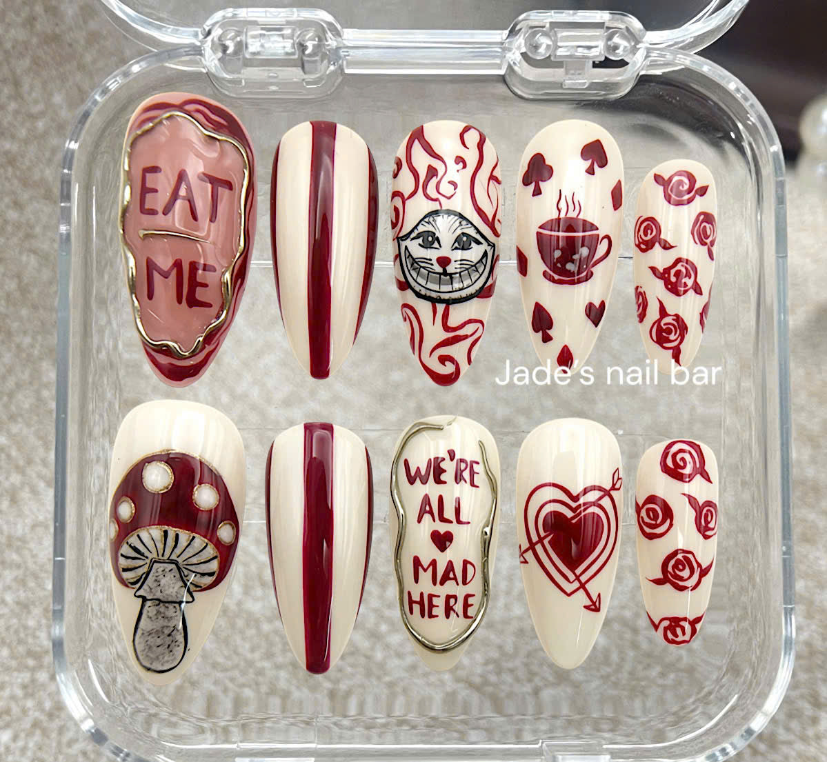 Handpainted Cheshire Cat Press on Nails - Trendy 2026 Halloween Nails