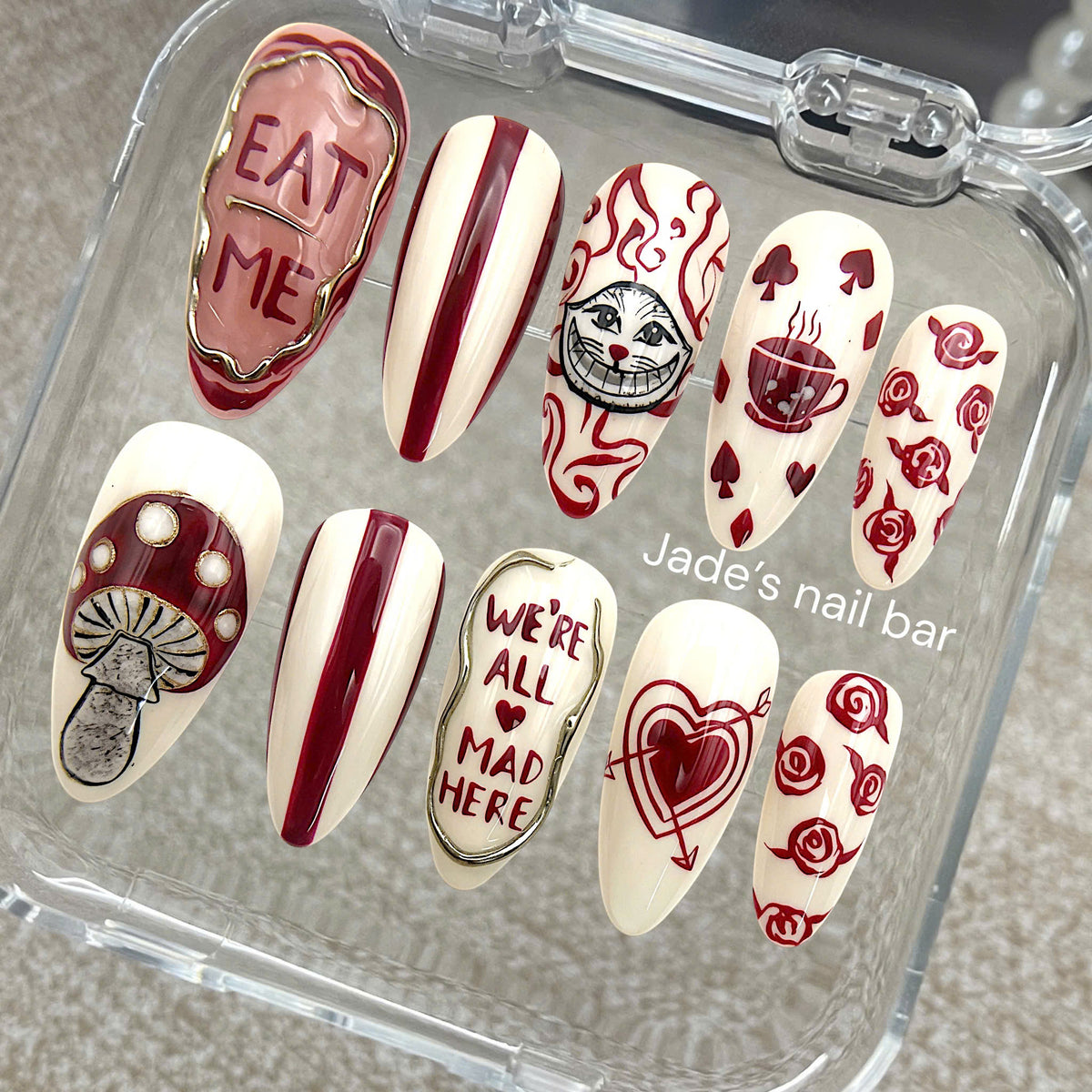 Handpainted Cheshire Cat Press on Nails - Trendy 2026 Halloween Nails